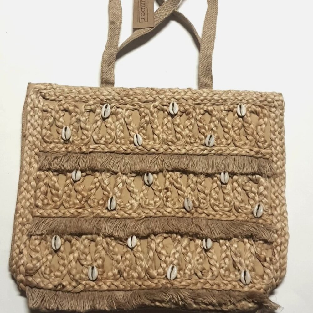 Salt & Umber Hand-Braided Jute & Seashell Tote